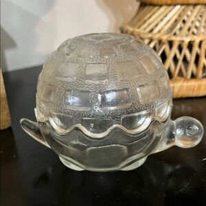 vintage Anchor Hocking clear glass turtle trinket box or candy dish.
